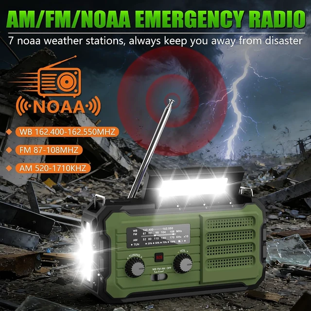 Alt view image 2 of 7 - Emergency Radio Hand Crank Solar, 10000mAh/37000mWh Emergency Weather Radio
