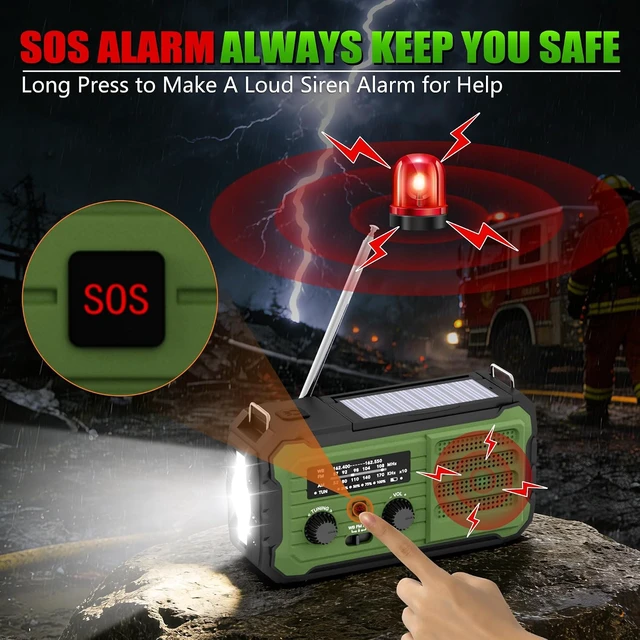 Alt view image 3 of 7 - Emergency Radio Hand Crank Solar, 10000mAh/37000mWh Emergency Weather Radio