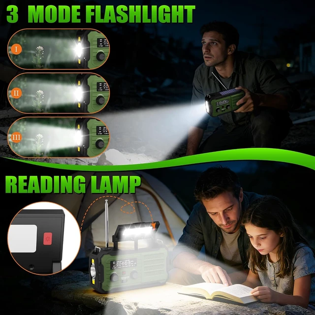 Alt view image 6 of 7 - Emergency Radio Hand Crank Solar, 10000mAh/37000mWh Emergency Weather Radio