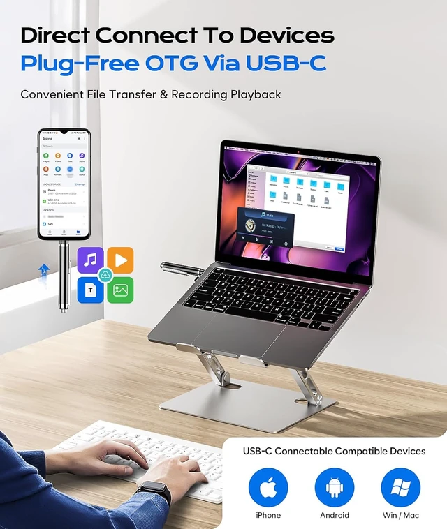 Alt view image 2 of 7 - 72GB Voice Recorder with USB Type-C, One-Touch Start Voice Active Recorder with Playback, Portable Dictahpone Recording Device, Audio Recorder for Class Meeting Interview