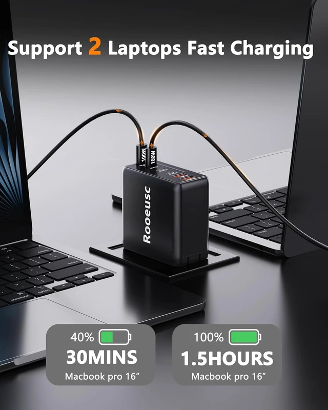 Alt view image 3 of 7 - 300W USB C Laptop Charger with 2 USB Cables 6Port Dual 100W