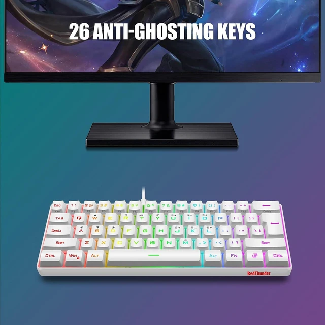 Alt view image 4 of 7 - 60% Mini Gaming Keyboard and Mouse Combo, Lightweight, Ultra-Compact 61 Keys RGB Backlit,7200 DPI Honeycomb Optical Mouse, Wired Gaming Set for PC MAC PS5 Xbox Gamer(White)
