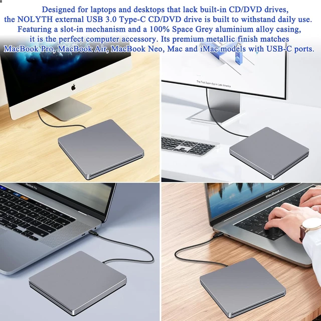 Alt view image 3 of 7 - USB C SuperDrive for Mac, Slot-in External CD/DVD Drive for Laptop