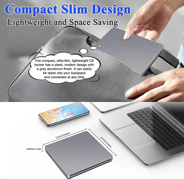 Alt view image 2 of 7 - USB C SuperDrive for Mac, Slot-in External CD/DVD Drive for Laptop