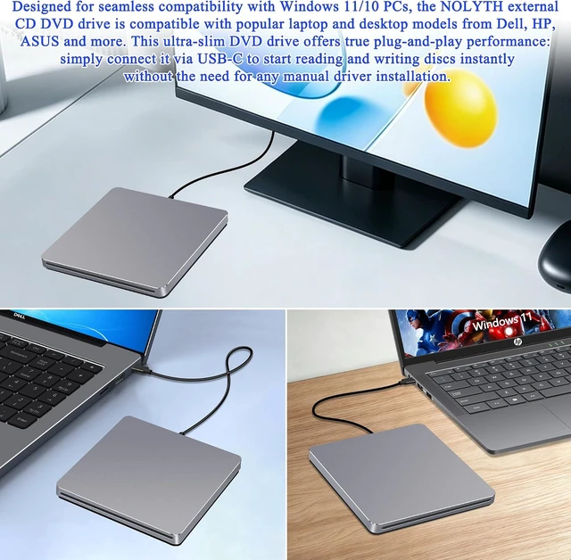 Alt view image 4 of 7 - USB C SuperDrive for Mac, Slot-in External CD/DVD Drive for Laptop
