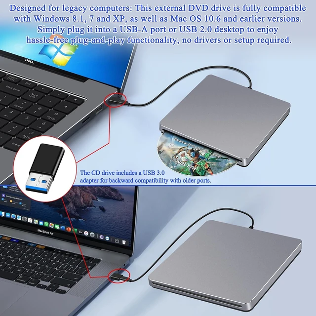 Alt view image 5 of 7 - USB C SuperDrive for Mac, Slot-in External CD/DVD Drive for Laptop