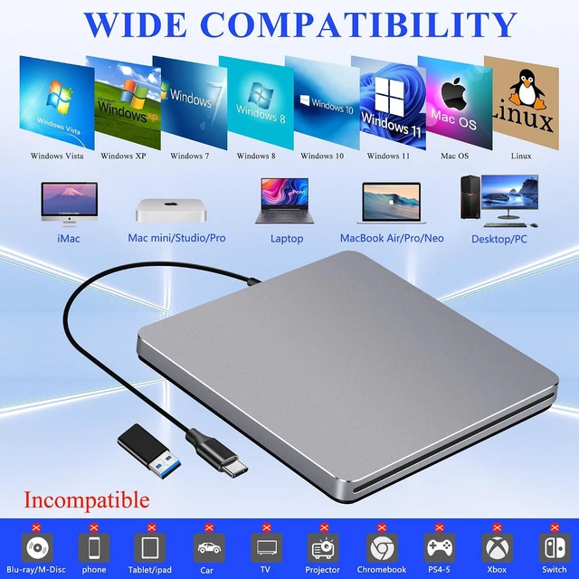 Alt view image 6 of 7 - USB C SuperDrive for Mac, Slot-in External CD/DVD Drive for Laptop