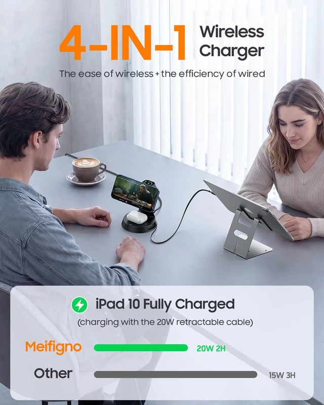 Alt view image 3 of 7 - 4 in 1 Wireless Charger with 20W Retractable Cable for iPhone Duo