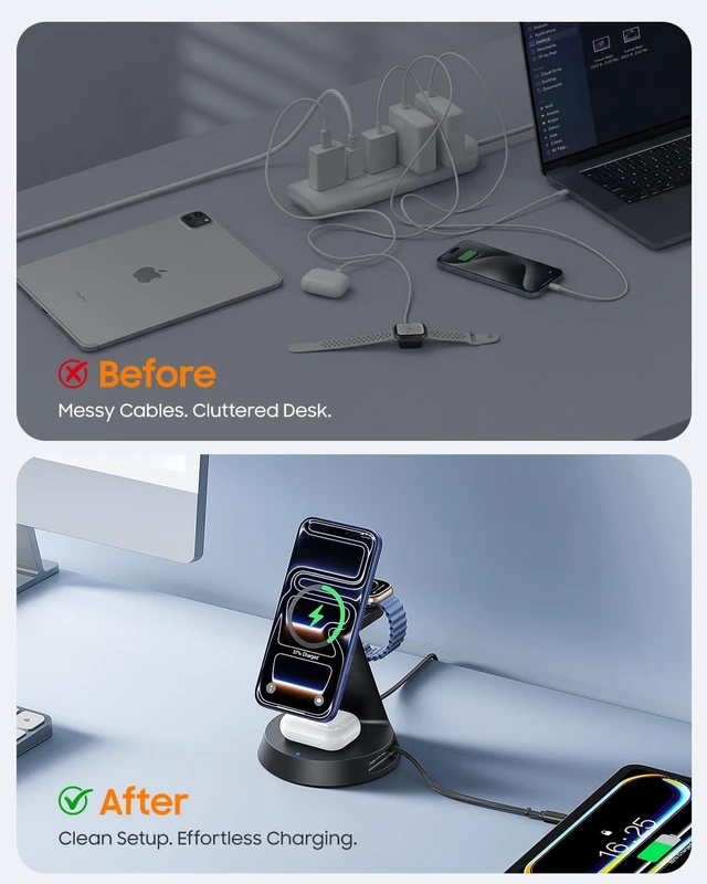 Alt view image 4 of 7 - 4 in 1 Wireless Charger with 20W Retractable Cable for iPhone Duo