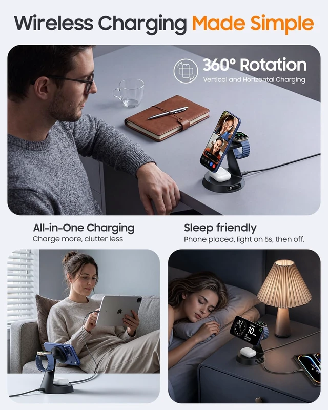 Alt view image 7 of 7 - 4 in 1 Wireless Charger with 20W Retractable Cable for iPhone Duo