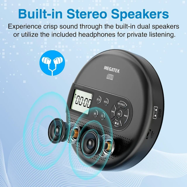 Alt view image 3 of 7 - Portable CD Player with Bluetooth RX/TX, FM Transmitter & USB