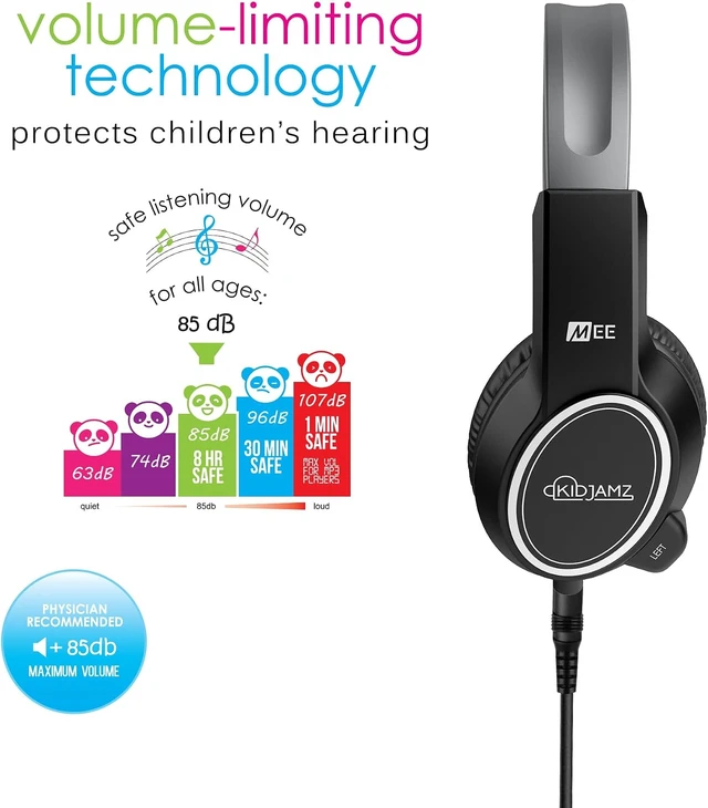 Alt view image 2 of 7 - KidJamz Safe Listening Headset for Kids 3-Pack with Volume-limiting Technology + 2 Cables; Includes Boom Microphone for Remote Learning, Video Chat, Gaming, and Phone Calls (Black, 3-Pack)