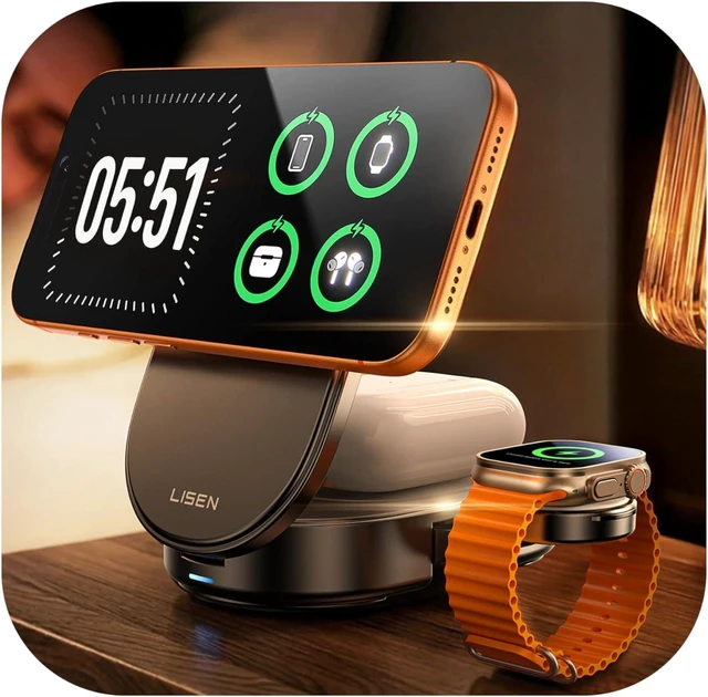 Main image of QI2.2 25W MagSafe Wireless Charger for iPhone 18 Pro Max, Qi2 25W 3 in 1 Charging Station Stand for iPhone 18/17/16/15/14/13 Pro Max, Watch&AirPods, Travel Portable with 45W Adapter