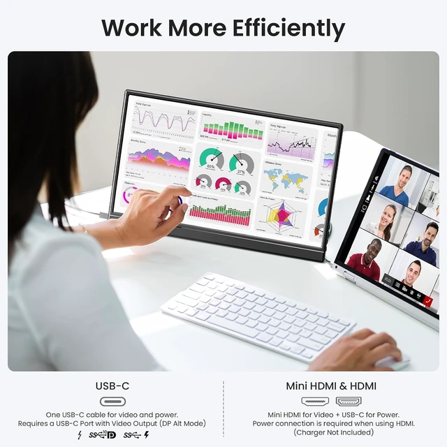 Alt view image 5 of 7 - Portable Monitor 15.6" 1080P FHD IPS Display, Ultra-Slim USB-C HDMI Travel Monitor with Kickstand, Zero Bezel Screen Extender for Laptop, Mac, Phone, PS, Xbox, Switch Gaming