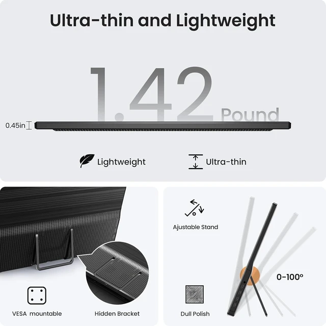 Alt view image 7 of 7 - Portable Monitor 15.6" 1080P FHD IPS Display, Ultra-Slim USB-C HDMI Travel Monitor with Kickstand, Zero Bezel Screen Extender for Laptop, Mac, Phone, PS, Xbox, Switch Gaming