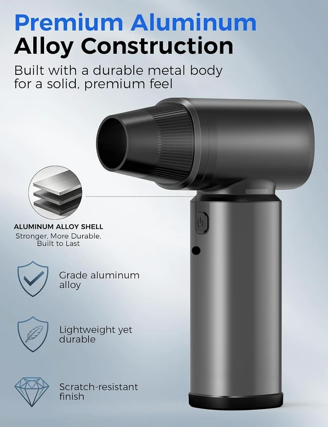 Alt view image 2 of 7 - Compressed Air Duster - 180000RPM Super Power Electric Air Duster, 3-Speed Adjustable Rechargeable Cordless Air Blower with LED Light, Dust Blower for Computer, Keyboard, Outdoor, Car and House