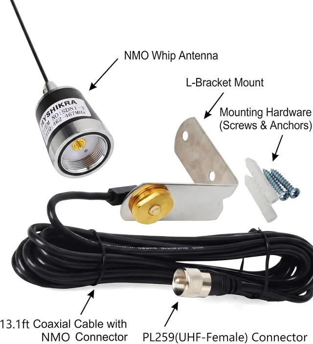 Alt view image 3 of 6 - GMRS NMO Antenna, UHF 462-467Mhz Whip with Bracket Mount and 13.1ft Cable
