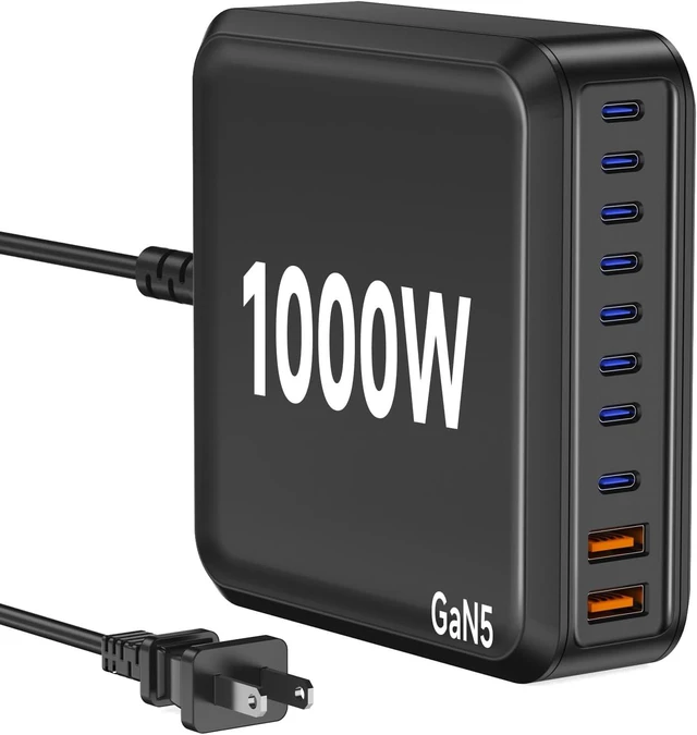 Main image of 1000W USB C Charger Block,10 Port USB C Charging Station GaN Type C Charger Block,PD 140W Laptop Fast Charger Adapter with 8 USB-C Ports and 2 USB-A Ports for MacBook Pro/Air, iPad, iPhone,Galaxy