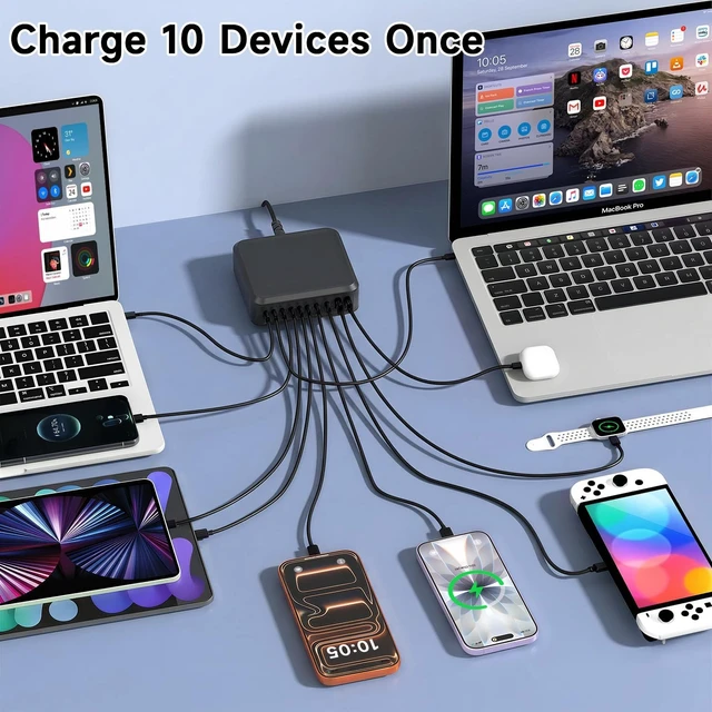 Alt view image 5 of 7 - 1000W USB C Charger Block,10 Port USB C Charging Station GaN Type C Charger Block,PD 140W Laptop Fast Charger Adapter with 8 USB-C Ports and 2 USB-A Ports for MacBook Pro/Air, iPad, iPhone,Galaxy