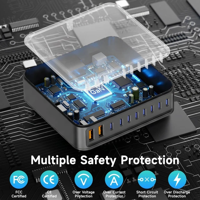 Alt view image 6 of 7 - 1000W USB C Charger Block,10 Port USB C Charging Station GaN Type C Charger Block,PD 140W Laptop Fast Charger Adapter with 8 USB-C Ports and 2 USB-A Ports for MacBook Pro/Air, iPad, iPhone,Galaxy