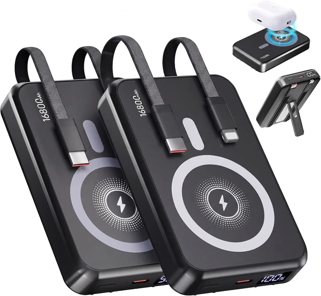 Main image of 2-Pack 16800mAh Magnetic Power Bank with Built-in Cables & Stand