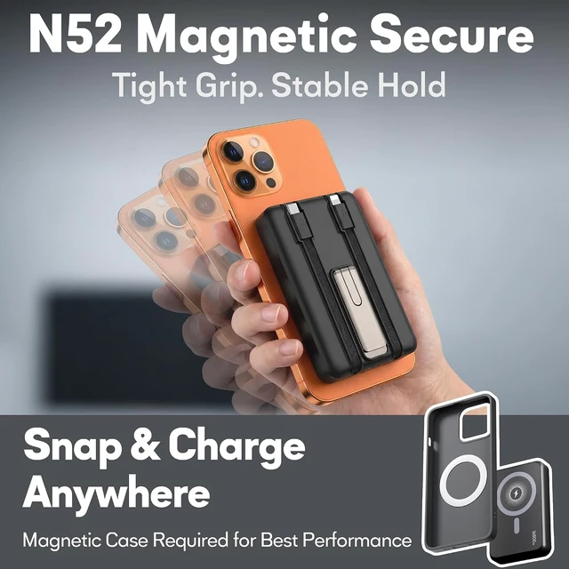 Alt view image 3 of 7 - 2-Pack 16800mAh Magnetic Power Bank with Built-in Cables & Stand