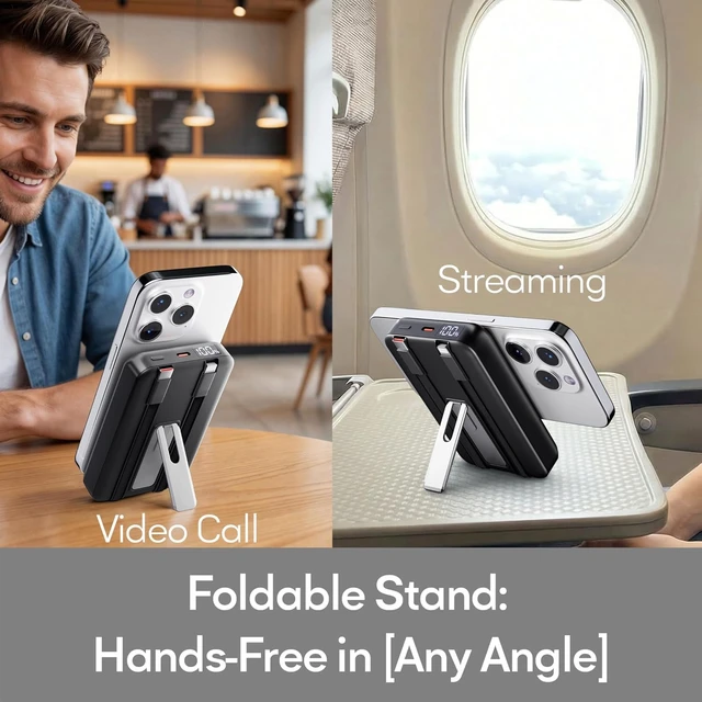Alt view image 5 of 7 - 2-Pack 16800mAh Magnetic Power Bank with Built-in Cables & Stand