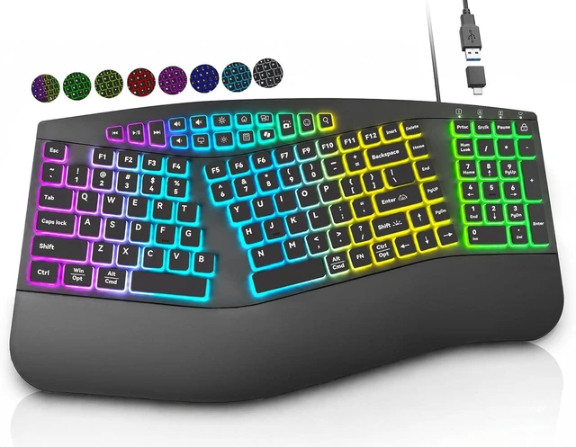 Main image of Wired Ergonomic Split Keyboard with RGB Backlight & Numpad, Black