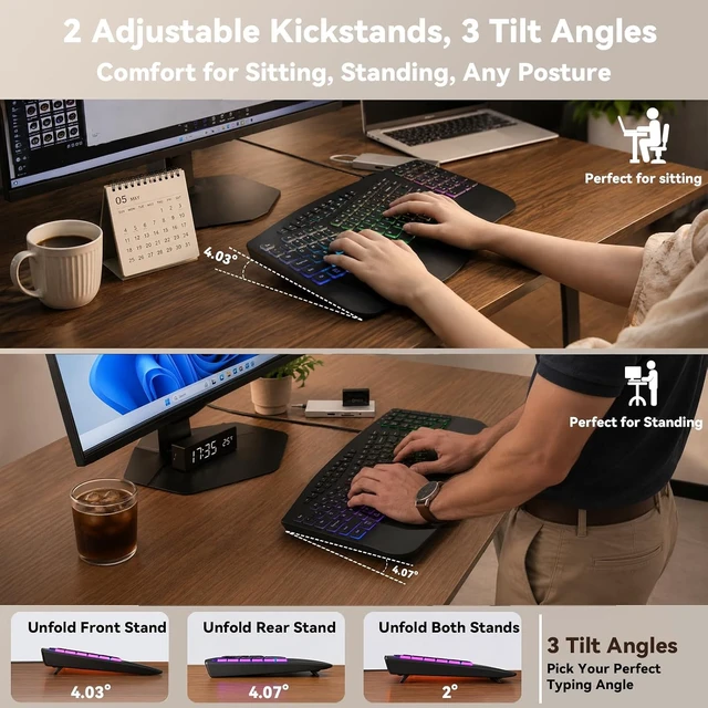 Alt view image 4 of 7 - Wired Ergonomic Split Keyboard with RGB Backlight & Numpad, Black
