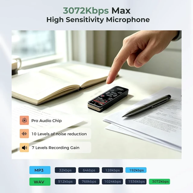 Alt view image 3 of 7 - Digital Voice Recorder 128GB AI Transcribe & Summarize Note Taker