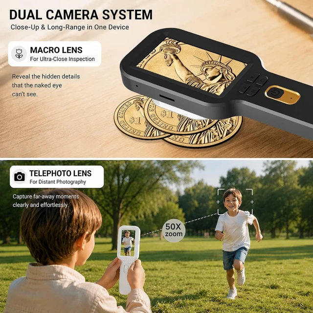 Alt view image 3 of 7 - Handheld Digital Microscope 500X, 3" HD IPS Display, Coin & Jewel Magnifier