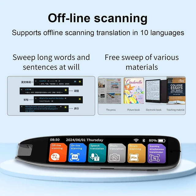 Alt view image 3 of 7 - Translation Pen, 142 Language Translator Device Translator Pen, Text Extract Pen, Pen for Travel Learning and Dyslexia, Reading Pen &Translate Pen