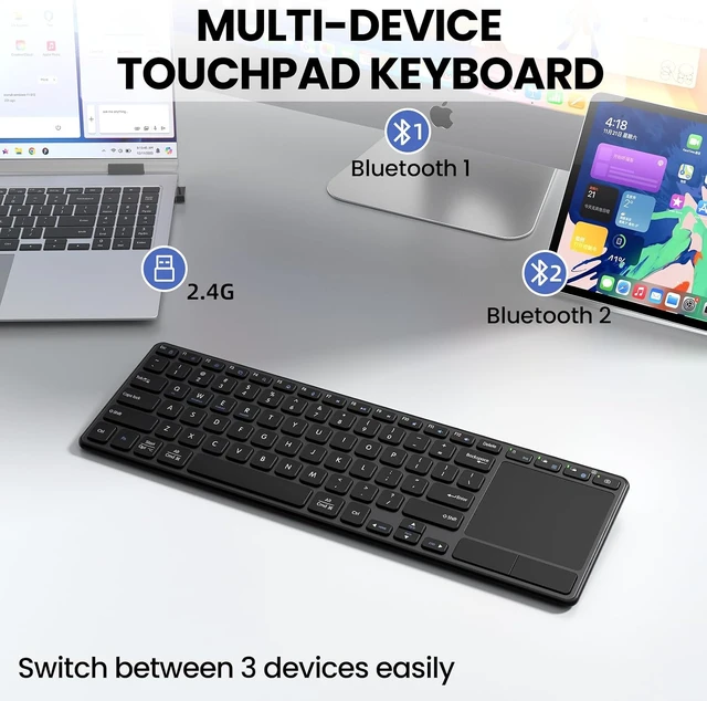 Alt view image 2 of 7 - Rechargeable Wireless Keyboard with Touchpad-QWERTY