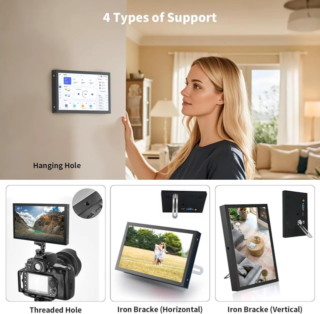 Alt view image 7 of 7 - 7 Inch Mini Monitor HDMI, Portable Vga Monitor with AV BNC 1024×600 LCD Screen with Built-in Speakers, 178° View Angle IPS, Multi-Function Mini Small Display for Raspberry Pi PC/TV/DVD/CVBS