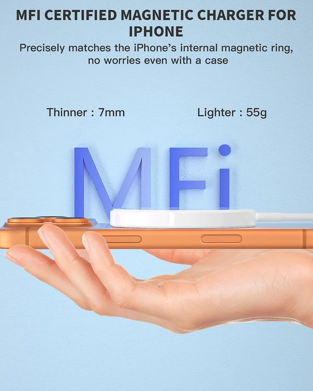Alt view image 2 of 7 - 10FT Magnetic Wireless Charger,2Pack Fast Mag-Safe Charger Magnet Pad