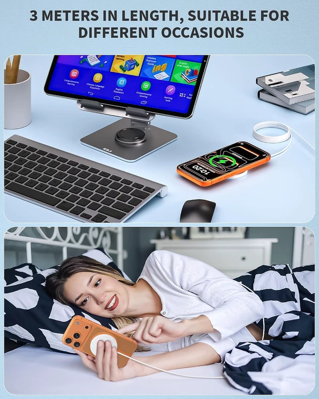 Alt view image 6 of 7 - 10FT Magnetic Wireless Charger,2Pack Fast Mag-Safe Charger Magnet Pad