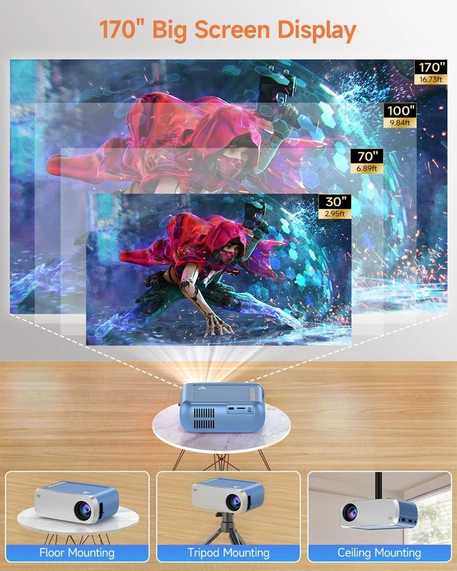 Alt view image 6 of 7 - Mini Projector with WiFi and Bluetooth, Portable Movie Projector for iPhone, 1080P Support, Built-in Speaker, Small Proyector for Home Theater, Compatible with TV Stick/ iOS/Android/PC/HDMI