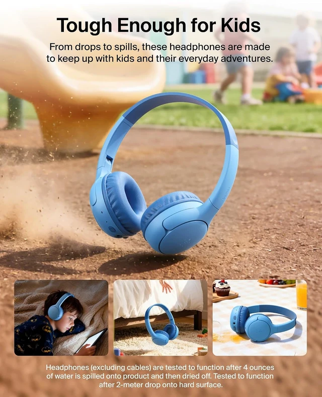 Alt view image 6 of 7 - SoundForm Mini 2 Bluetooth Kids Headphones, On Ear, 55H Battery Life