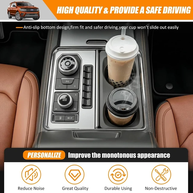 Alt view image 4 of 7 - Center Console Cup Holder Compatible with 2018-2024 Ford Expedition&Expedition Max 1st Row Drink Holder Cupholder Coast for Expedition Accessories