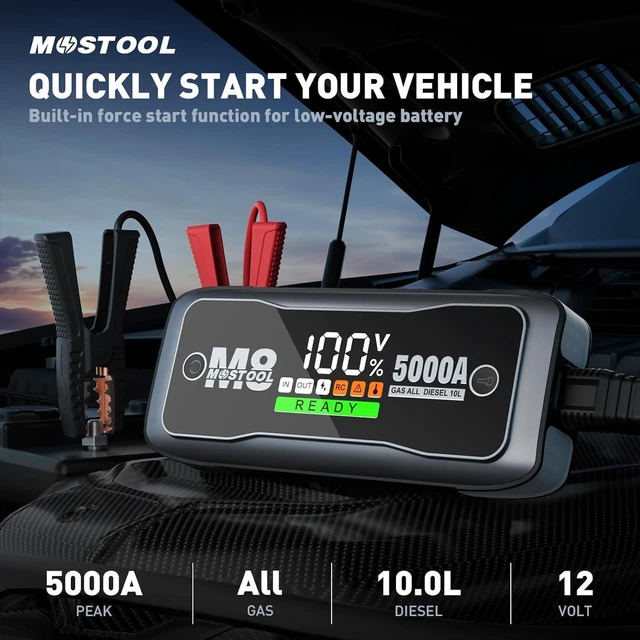 Alt view image 2 of 7 - 5000A Car Jump Starter, 12V Portable Battery Booster, Gray