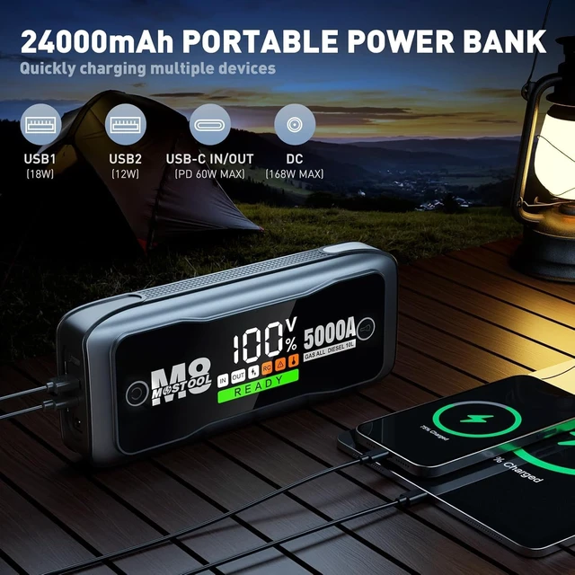Alt view image 5 of 7 - 5000A Car Jump Starter, 12V Portable Battery Booster, Gray
