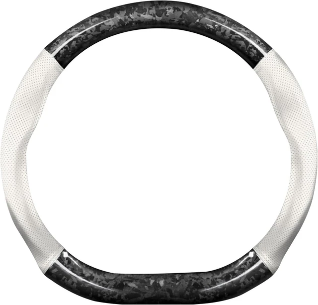 Main image of Car Steering Wheel Sleeve,D-Type Forging Carbon Fiber and Leather Steering Wheel Sleeve,37-38cm/14.5-15inch,Non-Slip,Soft,Breathable,Modern Sports Style