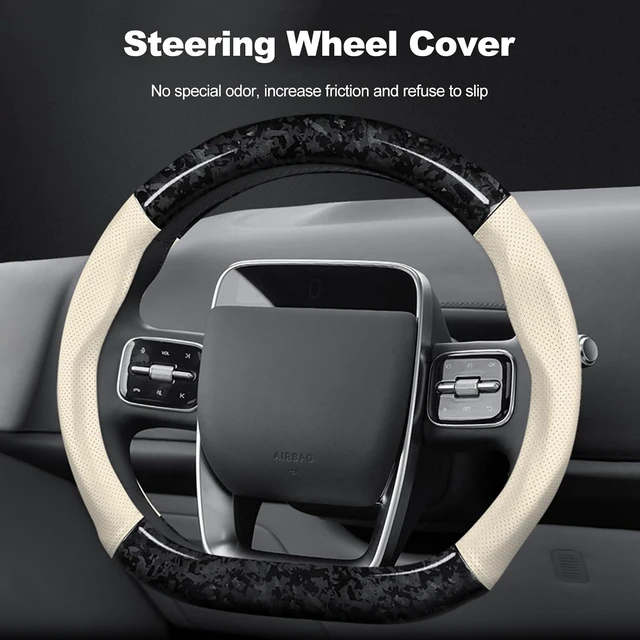 Alt view image 2 of 7 - Car Steering Wheel Sleeve,D-Type Forging Carbon Fiber and Leather Steering Wheel Sleeve,37-38cm/14.5-15inch,Non-Slip,Soft,Breathable,Modern Sports Style