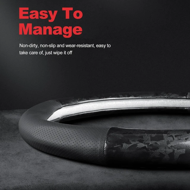 Alt view image 5 of 7 - Car Steering Wheel Sleeve,D-Type Forging Carbon Fiber and Leather Steering Wheel Sleeve,37-38cm/14.5-15inch,Non-Slip,Soft,Breathable,Modern Sports Style