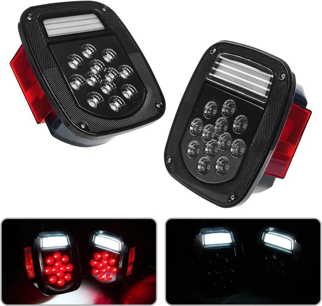 Main image of LED Replacement Tail Lights Taillights for 1979-2006 Jeep Wrangler TJ YJ CJ-5 CJ-7 , Smoke Lens BAR Square Brake Stop Turn Signal Reverse License Plate lamp w/ Side Marker Light Assembly, 2PCS