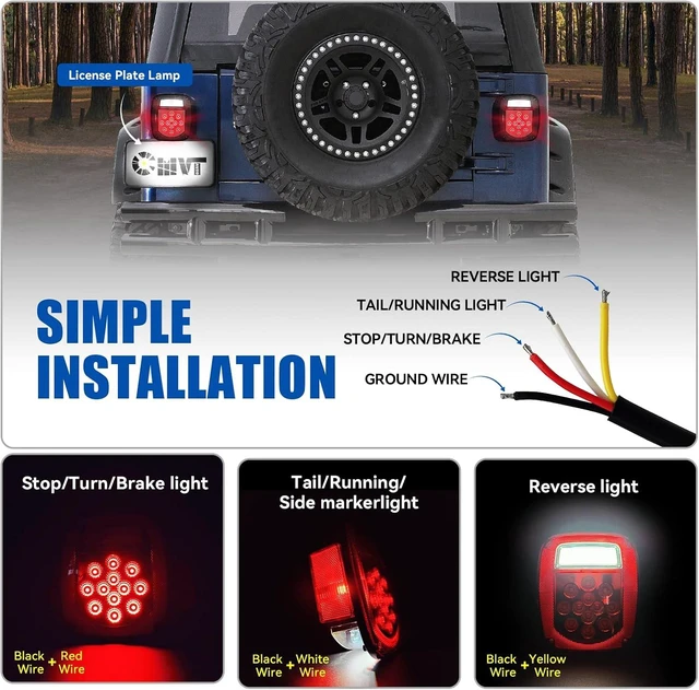 Alt view image 4 of 6 - LED Replacement Tail Lights Taillights for 1979-2006 Jeep Wrangler TJ YJ CJ-5 CJ-7 , Smoke Lens BAR Square Brake Stop Turn Signal Reverse License Plate lamp w/ Side Marker Light Assembly, 2PCS