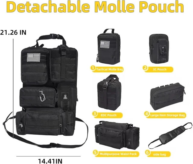Alt view image 2 of 6 - Tactical Car Seat Back Organizer,Tactical Molle Seat Back Organizer with 6 Detachable Molle Pouch,Universal Fits for Car Truck Jeep Vehicle Black