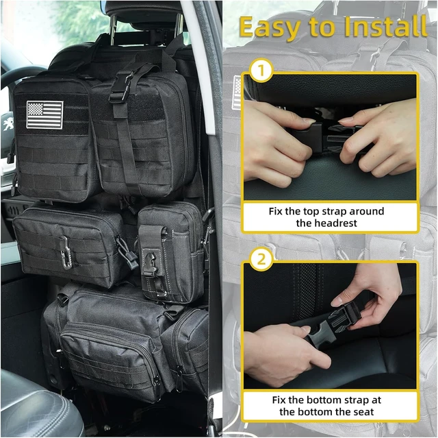 Alt view image 3 of 6 - Tactical Car Seat Back Organizer,Tactical Molle Seat Back Organizer with 6 Detachable Molle Pouch,Universal Fits for Car Truck Jeep Vehicle Black