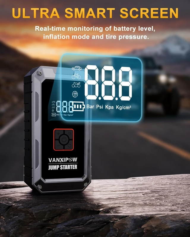 Alt view image 4 of 7 - M1 7000A Car Battery Jump Starter with Air Compressor 150PSI (9.0 L Gas/8.0L Diesel), Portable Car Jump Starter Power Pack, Battery Charger 12V Jump Box with LED Light, Large LED Display, Power Bank