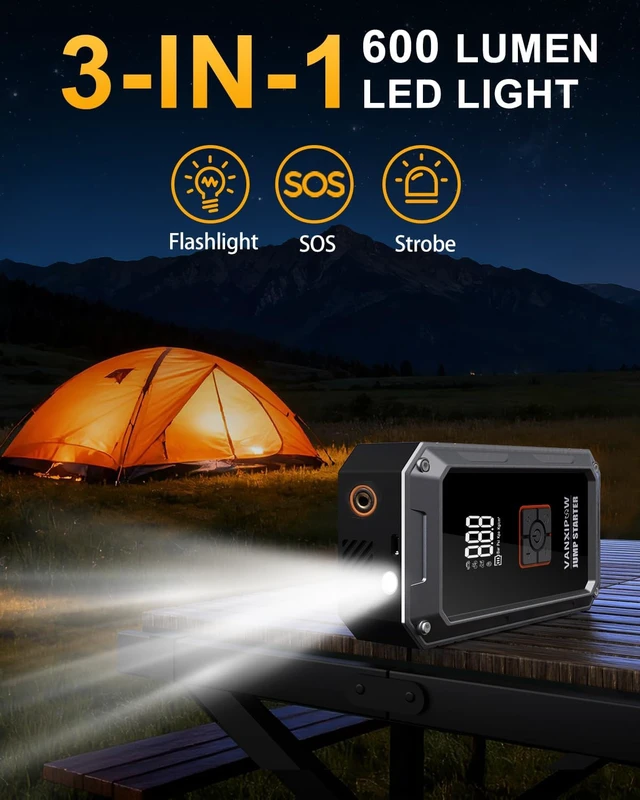 Alt view image 6 of 7 - M1 7000A Car Battery Jump Starter with Air Compressor 150PSI (9.0 L Gas/8.0L Diesel), Portable Car Jump Starter Power Pack, Battery Charger 12V Jump Box with LED Light, Large LED Display, Power Bank